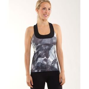 Lululemon Cool Racerback Tank Top Black Gray Cloud Print Built In‎ Bra